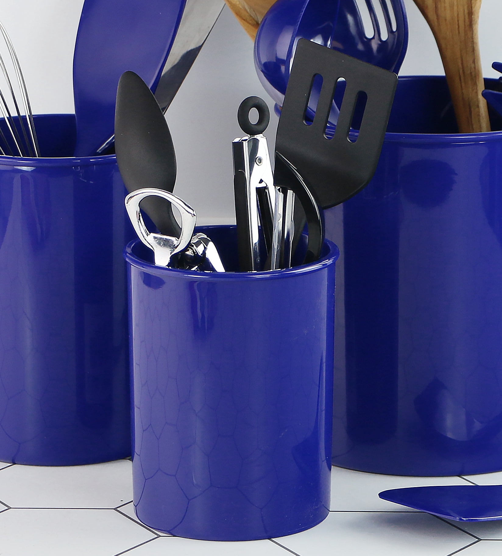 Durable Plastic Countertop Miniature Utensil Crock/Holder, Indigo