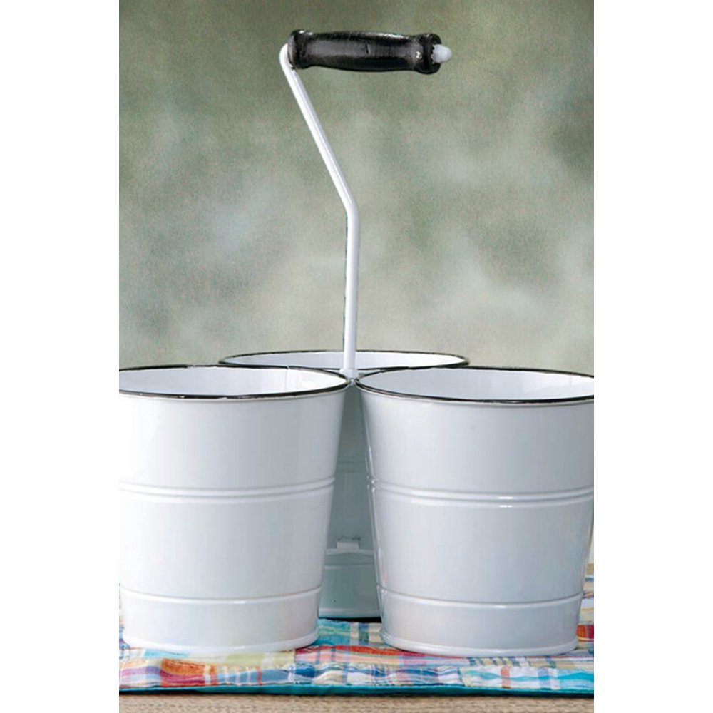 Enameled Utensil Holder Triple Buckets