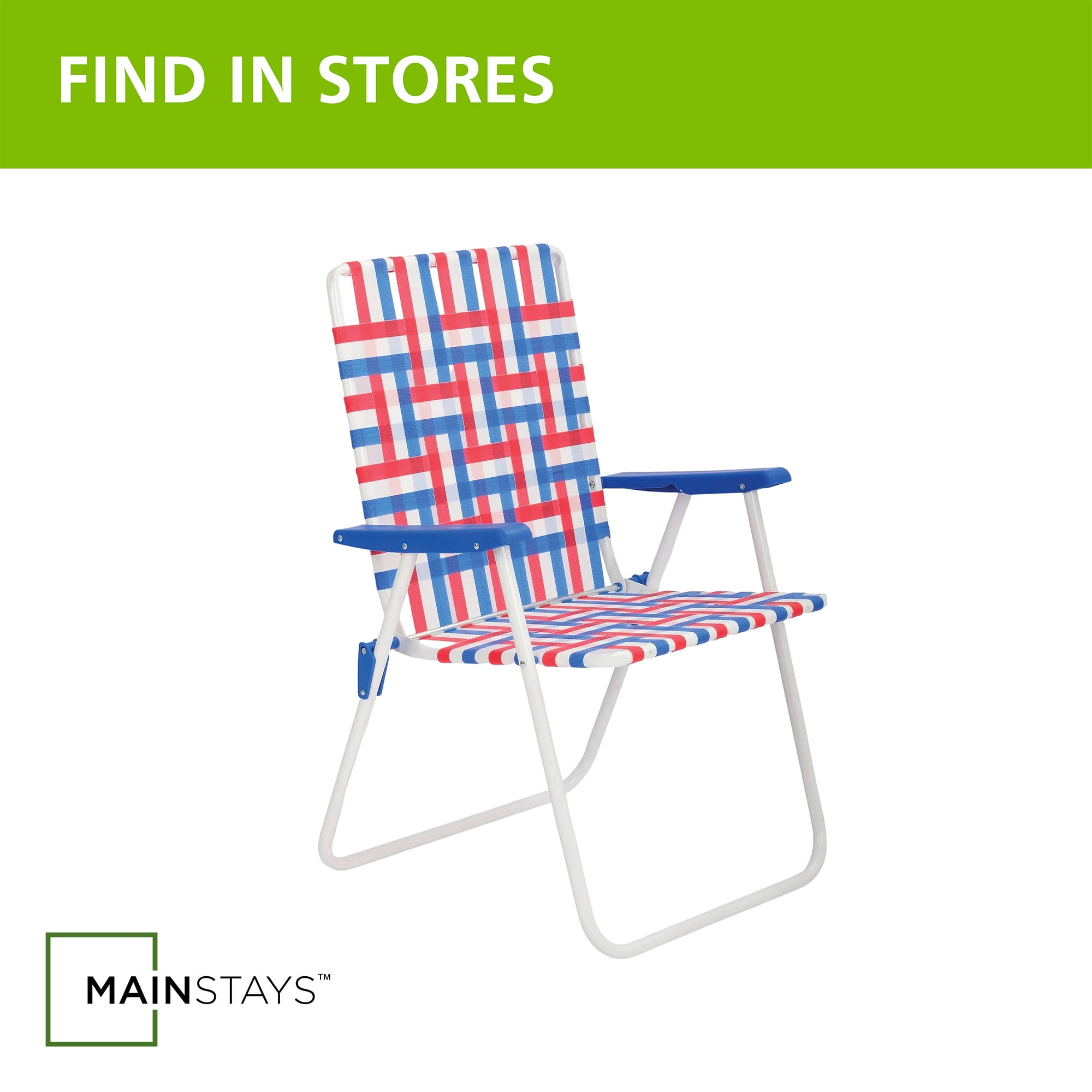 Mainstays Red, White, and Blue High Back Steel Frame Folding Web Chair