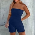 thumbnail image 2 of JFGHDG Womens Summer Romper Strapless Bandeau Tube Solid Color Stretch Beach Vacation Jumpsuit Resort Wear Short Bermuda Shorts Club Outfit Navy XL, 2 of 9