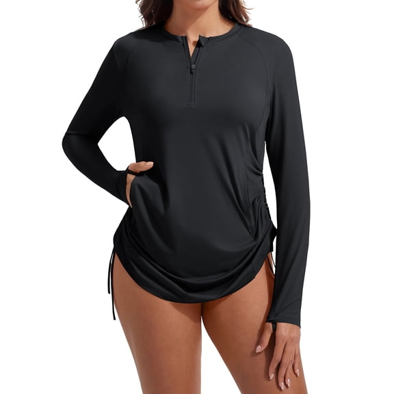 baleaf Rash Guard for Women Sun Protection Swim Shirts for Woman UPF 50 Long Sleeve Swimsuit Top with Pocket Black L