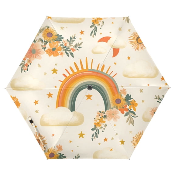 FORMRS Travel Umbrella Folding Auto Open Close Windproof Rain UV Protection, Retro Rainbow