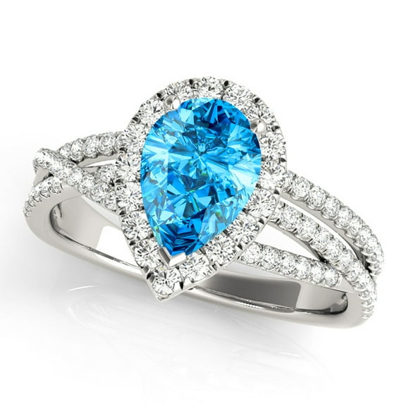 2.15 Ct Diamond & Pear Shaped Blue Topaz Engagement/Wedding Ring - 10K Gold