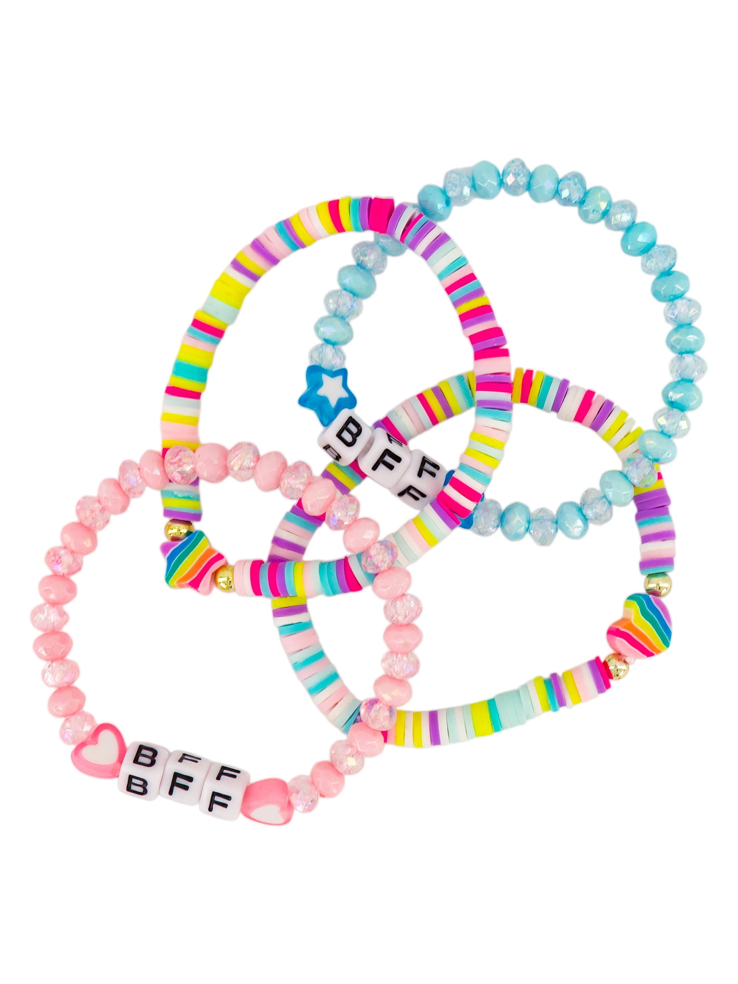 Claire's Tween Girls Best Friends Forever Rainbow Beaded Bracelets, 4-Pack