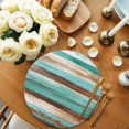 thumbnail image 2 of Turquoise Brown Round 13 Inch Placemats Set of 8, Watercolor Modern Abstract Striped HeatResistant Non Slip Place Mats for Dining Table, Wipeable Braided Kitchen Table Mats for Housewarming, 2 of 9