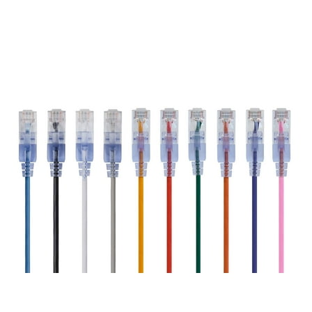 Monoprice SlimRun Cat6A Ethernet Patch Cable - Network Internet Cord - RJ45, Stranded, UTP, Pure Bare Copper Wire, 30AWG, 1ft, 10-Color, 10-Pack