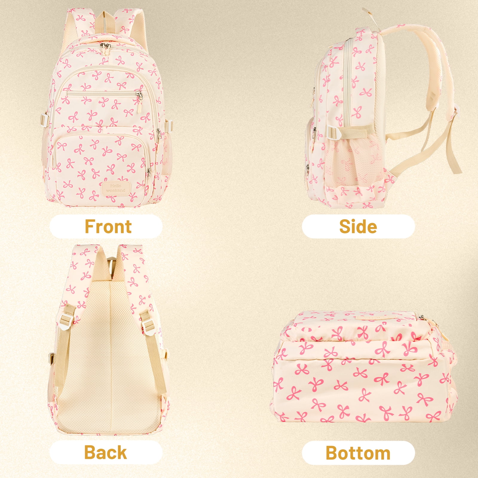Dakimoe School Backpack Set with Cute Bow, Lightweight Bookbag - Pink, Perfect for Elementary & Middle School  Ages 4-12