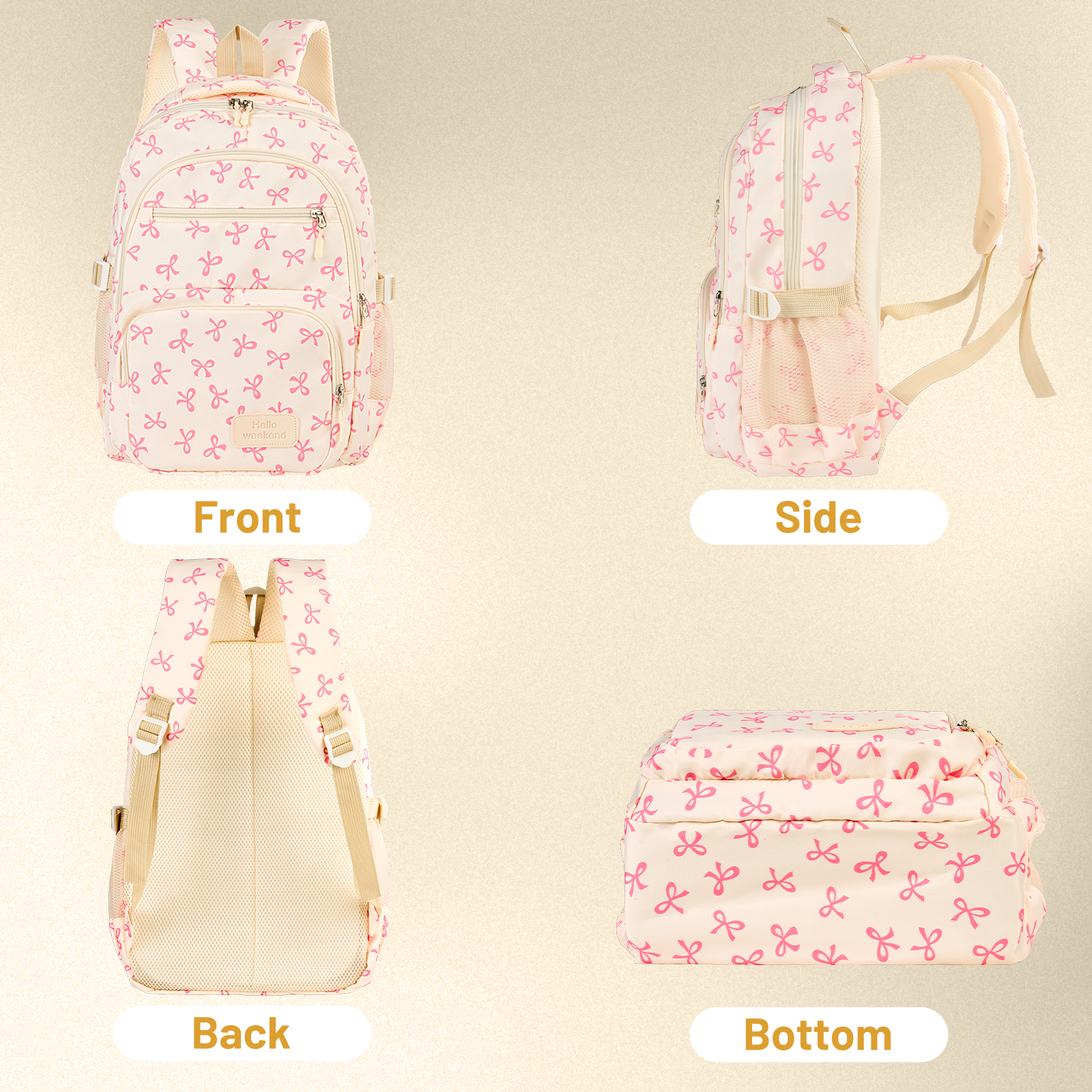 DAKIMOE Girls 3-Piece Backpack Set with Bow, Pink photo 5