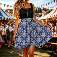 thumbnail image 2 of Jane Wardrobe Adjustable Side Tie Damask Print Flared Mini Apron Skirt Women Silky Satin Oktoberfest Bottom 1PC S-M-L, 2 of 4