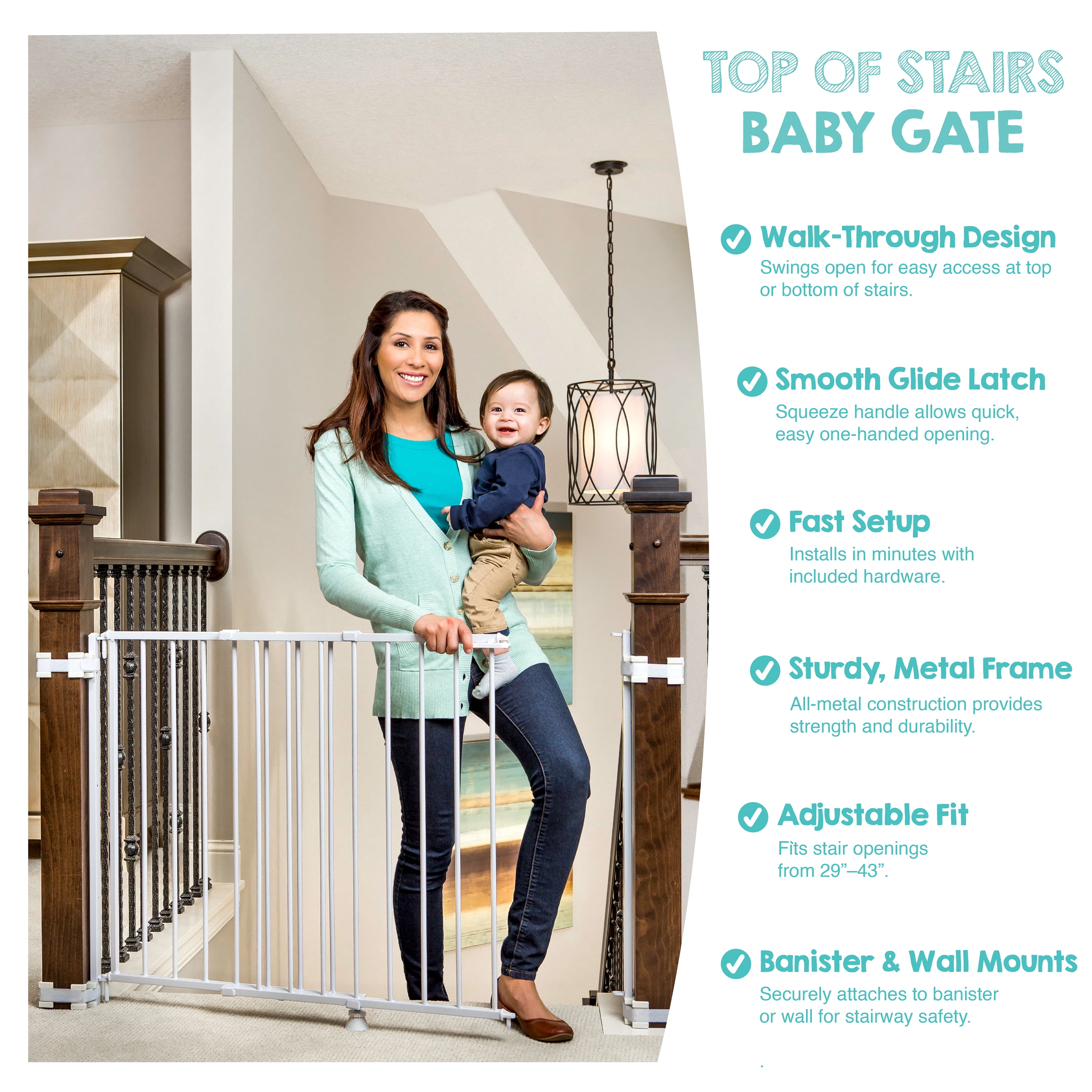 Regalo 2-in-1 Stairway and Hallway Wall Mounted Baby Safety Gate, White, Ages 6 to 24 Months