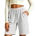 thumbnail image 6 of Xdegoge Women's Waffle Knit Shorts Casual High Waisted Bermuda Shorts with Pockets Elastic Waist Drawstring Long Sweatshorts for Summer Lounge Workout Activewear, 6 of 6