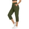HKYNLAG Capri Pants for Women High Waist Straight Leg Stretch Pants Summer Work Golf Capris with Pockets Army Green 2XL