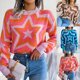 thumbnail image 2 of Suéter de manga larga con estrellas de colores contrastantes de moda europea y americana para otoño e invierno, ropa para mujer, 2 of 6