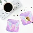 thumbnail image 4 of Honeii Purple Sparkling Butterfly Print Leather Coaster Set of 4, Ideal for Safeguarding Your Furniture from Drinks Spills and Effortless Cleanup-Square, 4 of 6