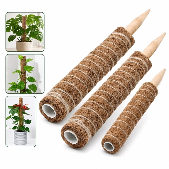 Coconut Coir Plant Poles 3 Pack, 30 40 50cm Moss Pole for Climbing Plants, Natural Coco Fiber Support Stake for Monstera, Pothos, Philodendron & More