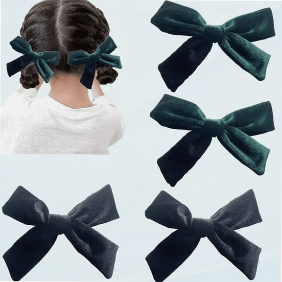 Big Hair Bows 5 Inch Velvet Hair Bows Hair Clips for Baby Girls (Dark Green and Black…)