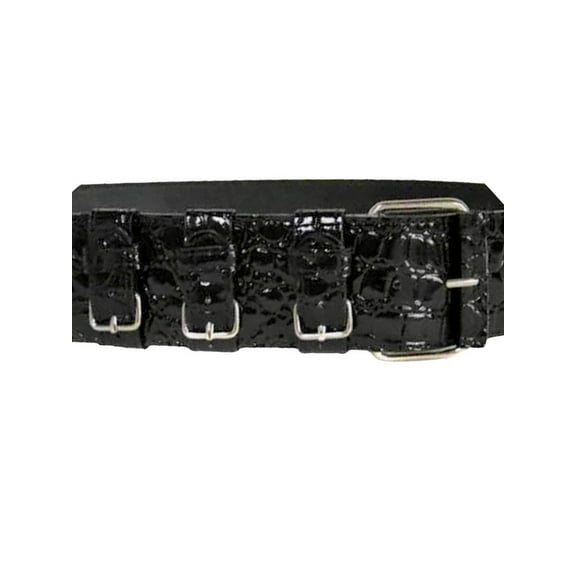 Black Crocodile Textured Belt With Faux Buckle Detail