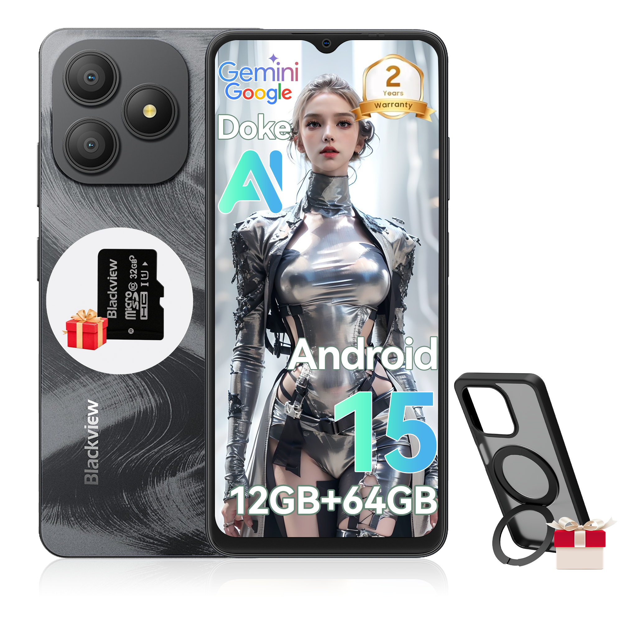 Blackview WAVE 9C Smart Android Phone,4G Sim-Free & Unlocked Mobile Phones, 12GB+64GB/2TB, Android 15 Phone 13MP+8MP AI Camera, 5000mAh/10W, Fingerprint/Eye Comfort Mode, 5G WiFi/GPS/OTG Smartphone