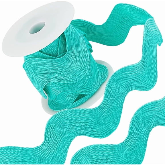 1.2 Inch 5 Yards Rick Rack Trim RIC Rac Sewing Rickrack Lace Wave Ribbon Zig Zag Wave Bending Lace Trim Dark Turquoise S Shaped Woven Fabric with Spool for Sewing DIY Crafts