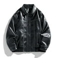 thumbnail image 3 of IYTR Men's PU Leather Jacket Baseball Jacket Zipper Stand Collar Long Sleeve Outwear Black Large Size Black M, 3 of 6