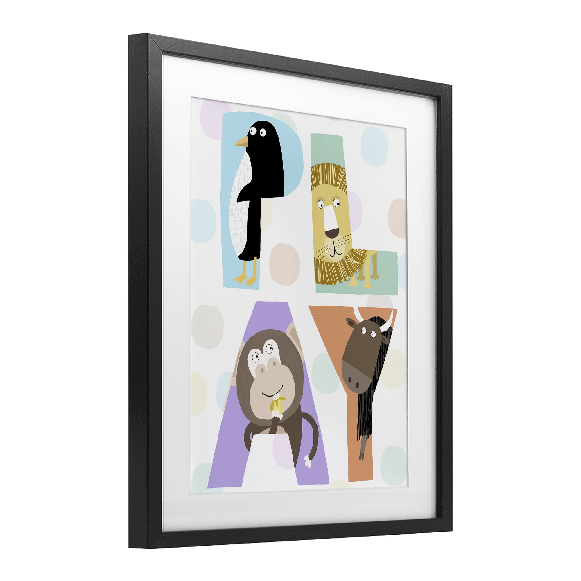 Stupell Industries Play Letters with Animals Black Framed Print Under Glass, design by Carla Daly