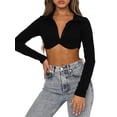 thumbnail image 3 of SAYOO, Top corto Sexy de manga larga para mujer, blusa corta informal básica con escote en V profundo, ropa de calle para discoteca SAYOO  moda, 3 of 9