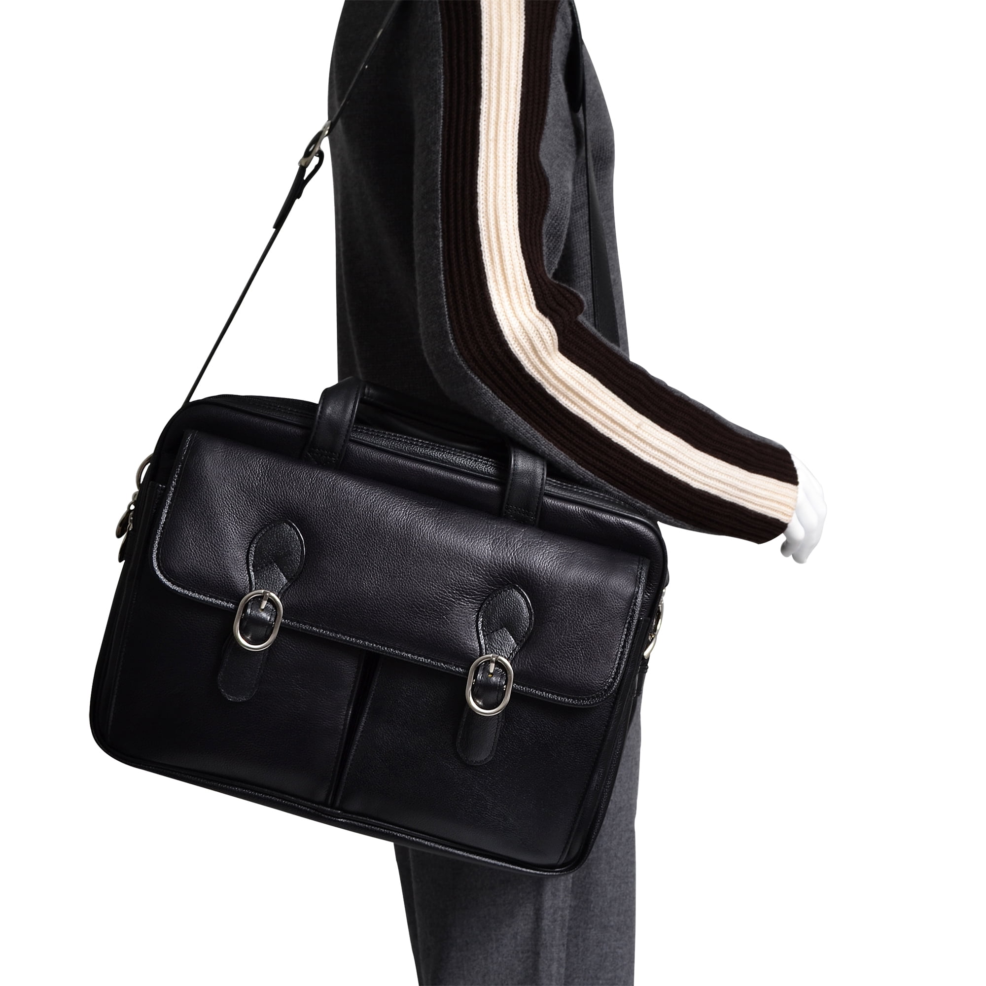 McKlein HYDE PARK, Double Compartment Laptop Briefcase, Top Grain Cowhide Leather, Black (15735C)