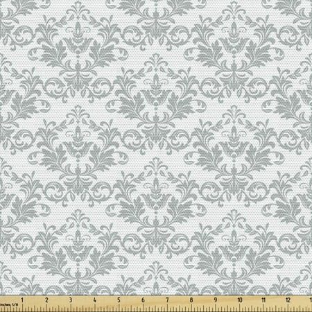 

Abstract Upholstery Fabric by the Yard Rhythmic Pattern of Chandelier Like Damask Motifs on Plain Backdrop Decorative Fabric for DIY and Home Accents White Pale Sage Green by Ambesonne
