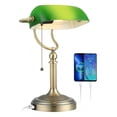 thumbnail image 1 of Lámpara de escritorio Newrays Green Glass Bankers con puerto de carga USB, 1 of 7