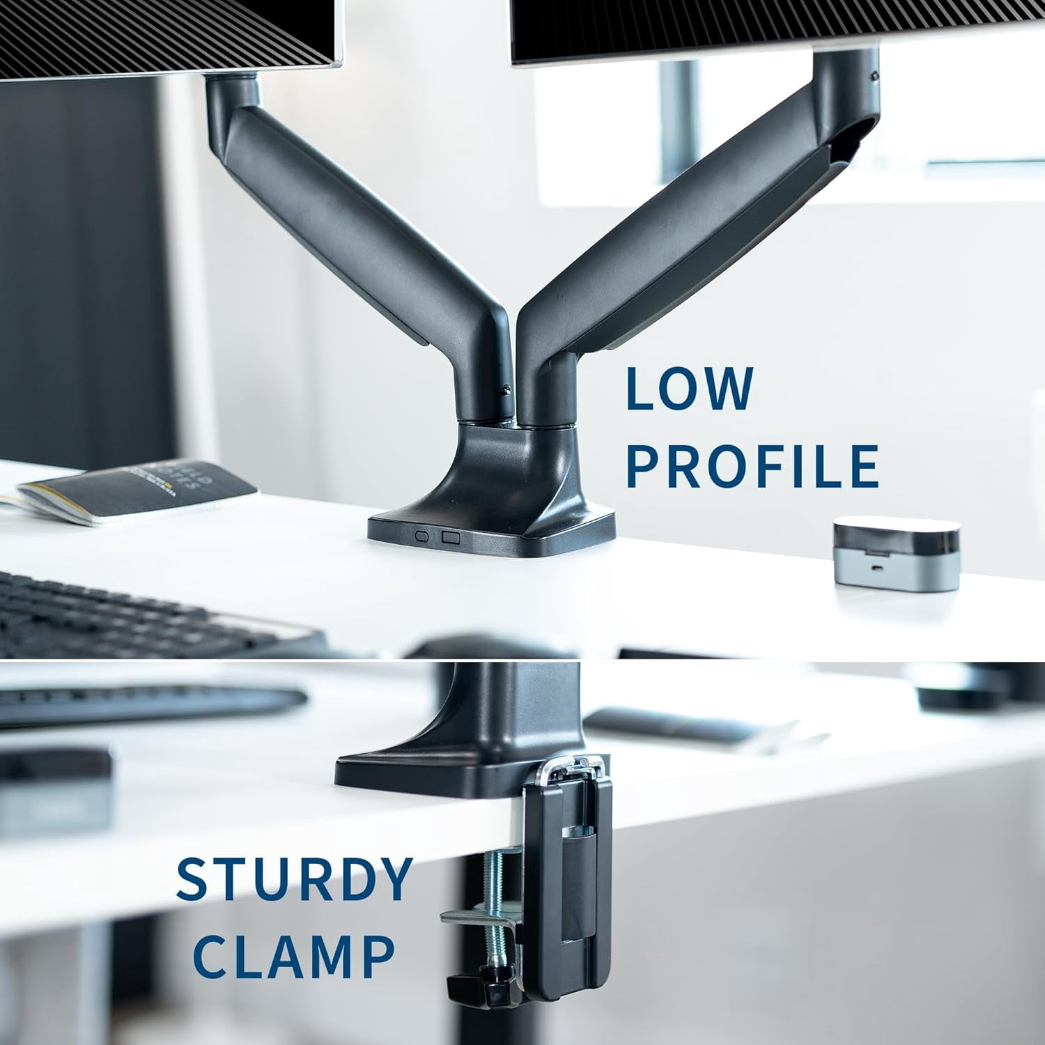 Premium Aluminum Heavy Duty Dual Monitor Arm for Ultrawide Monitors  to 40 inches and 24 lbs Each, Desk Mount Stand, Pneumatic Height,  VESA 100x100, Black, STAND-V202Q