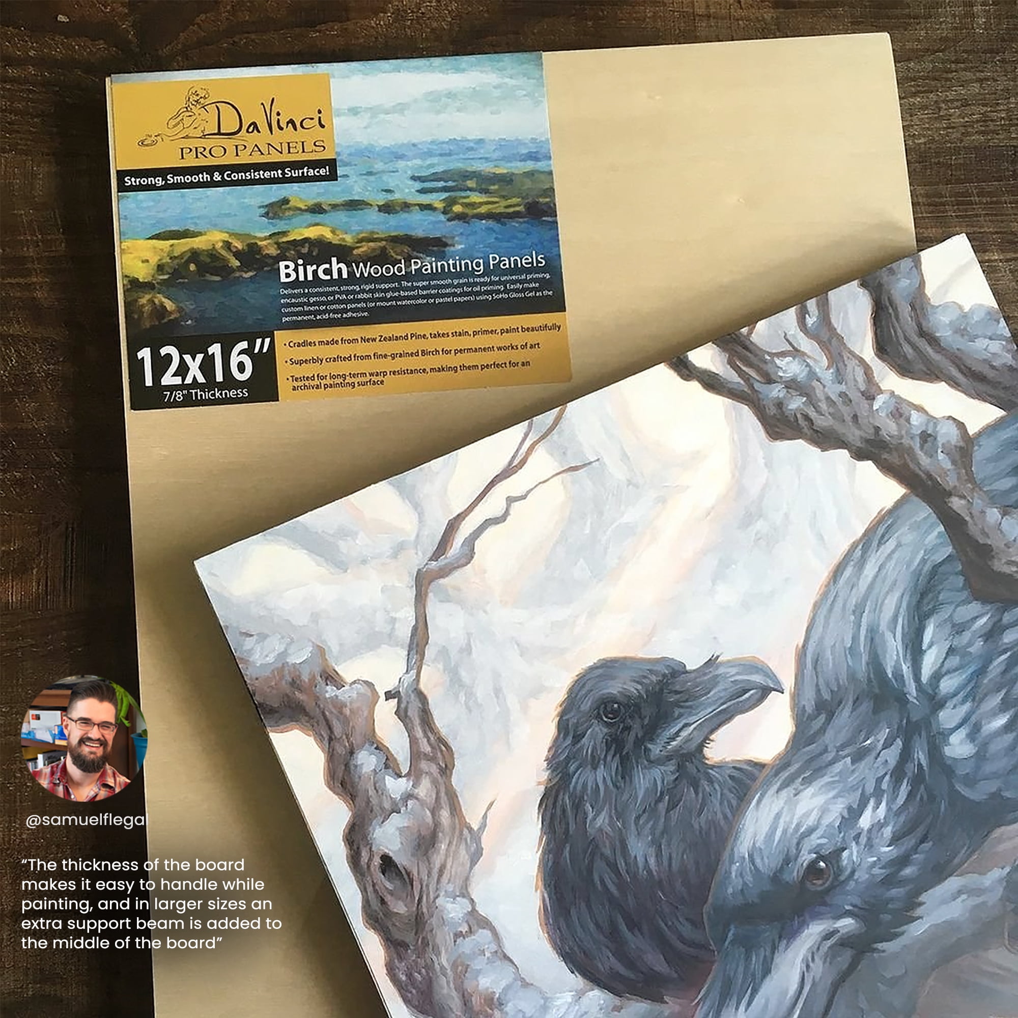 Da Vinci Pro Birch Wood Painting Panels - Very Fine Wood Grain Warp Resistant Birch, For Mounting Linen or Can Be UniversAlly Gesso Primed - [Single 7/8" Gesso Panel - 11x14"]