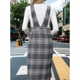 thumbnail image 2 of Women's Plaid Pocketed Overall Dress with Button Front and Subtle Overlay in 100% Polyester Lightweight Everyday Wear, 2 of 6
