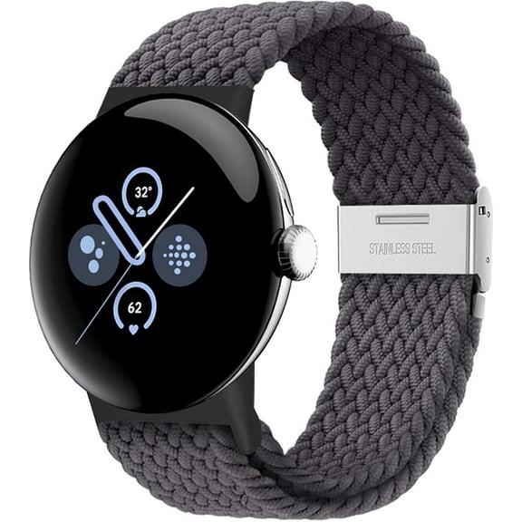 KOMI Stretchy Braided Bands Compatible with Google Pixel Watch 1, 2, 3 (41mm), Adjustable Elastic Nylon Woven Breathable Sport Loop Straps for Pixel Watch 41mm Wristbands Women Men Space Grey