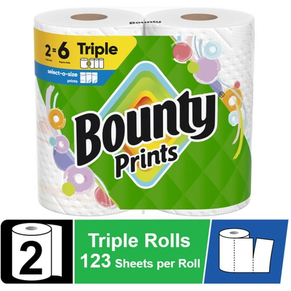 Bounty Paper Towels Select-A-Size Print, 2 Triple Rolls, 123 Sheets Per Roll