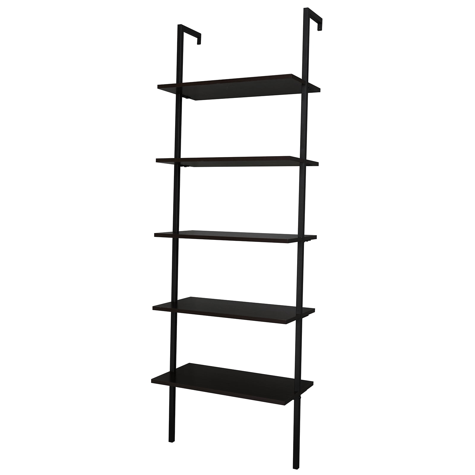 5-Shelf Ladder Bookcase with Metal Frame, Industrial 5-Tier Modern Wood Ladder Shelf Wood Shelves, Dark Walnut