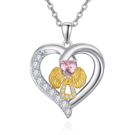 TANGPOET 925 Sterling Silver Pendant Guardian Angel Zircon Heart Necklace for Women Mothday's Day Graduation Valentine's Day Jewelry