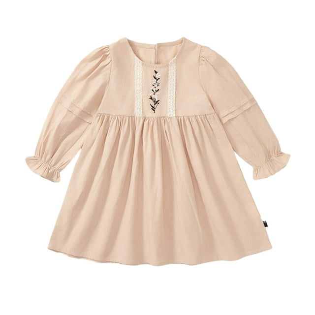 Ytdscs Robes à Manches Longues pour Filles, Robe Décontractée en Coton pour Bébé, Printemps Automne, Col Rond, Robe d'Été pour Filles 1-9 Ans