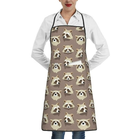 

Qekee Raccoon Print Adjustable Bib Apron Resistant with Pocket Cooking Kitchen Aprons for Women Men Server Chef Apron