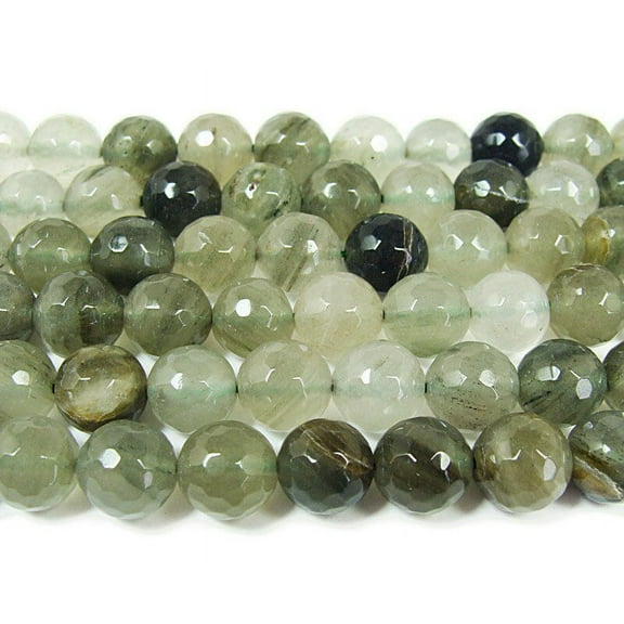 8mm Green Rutilated Quartz Faceted Round Beads Genuine Gemstone Natural Jewelry Making