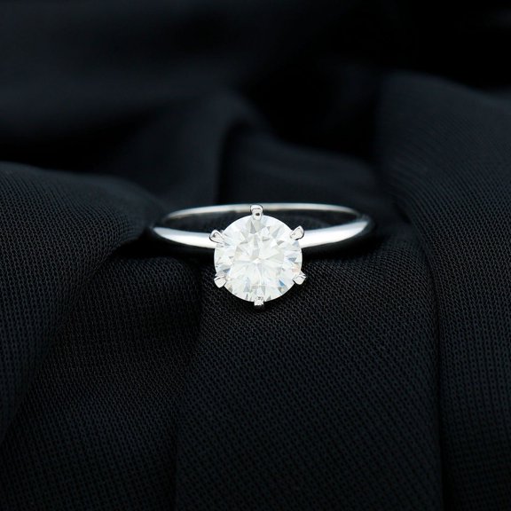 Brig Jewelry 2.1 Ct Round Cut Moissanite Wedding Ring - 14K White Gold Plated Anniversary Engagement Ring - Solitaire Gift for Wife - Women's Jewelry