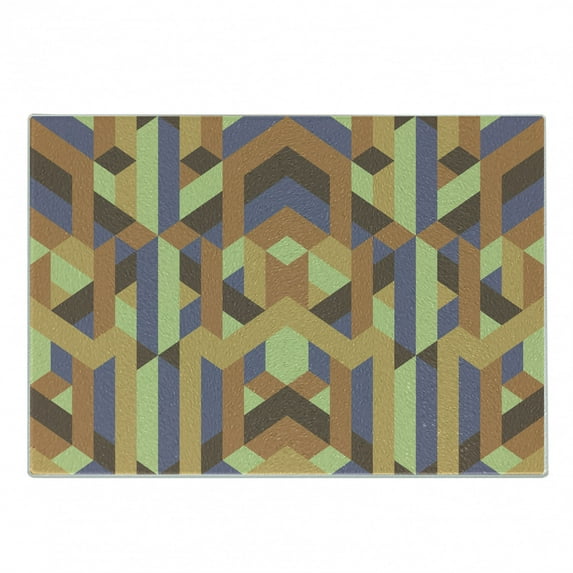Earth Tones Cutting Board, Geometric Pattern with Retro Style Inspired by Intricacy of Gothic Era, Decorative Tempered Glass Cutting and Serving Board, Small Size, Multicolor, by Ambesonne