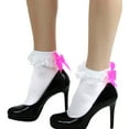 thumbnail image 3 of ToBeInStyle Womens Lace Ruffle Prim Anklet Opaque Socks w/ Satin Bow - White/Hot Pink, 3 of 5