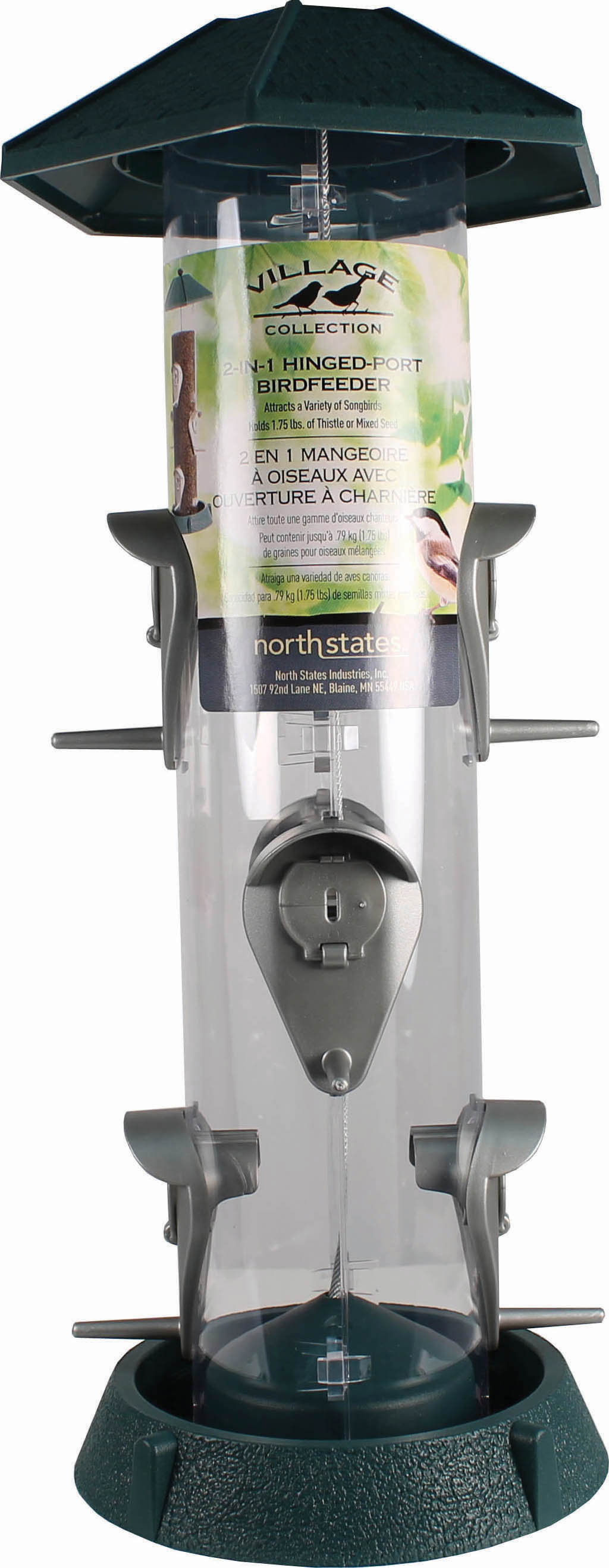 North States Industries 2 in 1 Hinged port Bird Feeder Grn/clear 1.75