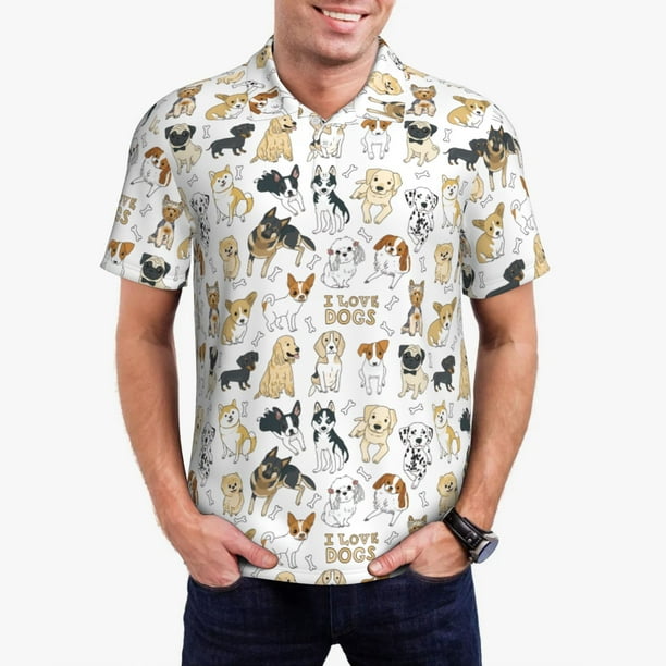 Balery I Love Dogs Camisa Polo de Hombre con Estampado, de Manga Corta y Tejido Medio, Camisa Tipo Golf Polo-Large