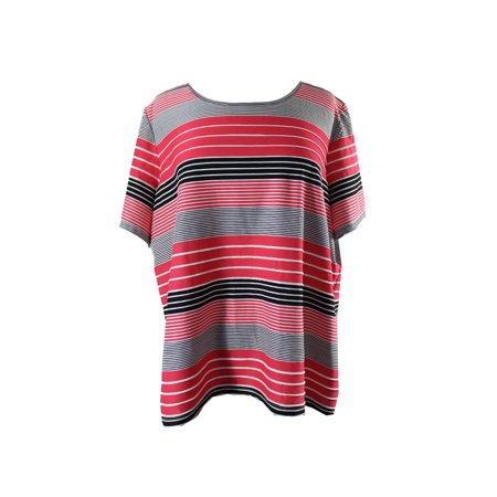 Calvin Klein Womens Striped Basic T-Shirt, Pink, 3X