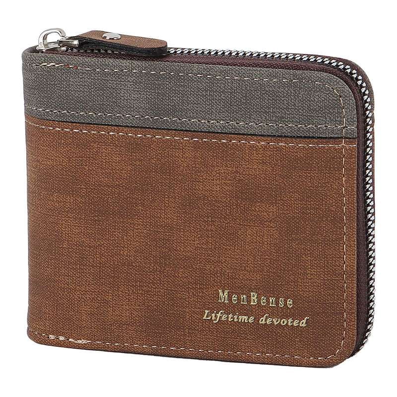 Vintage Genuine leather Men Clutch Wallet Credit Card Inner Zip