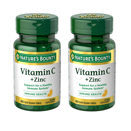 (2 pack) Nature s Bounty Vitamin C + Zinc Quick Dissolve Tablets for Immune Support 60 Ct