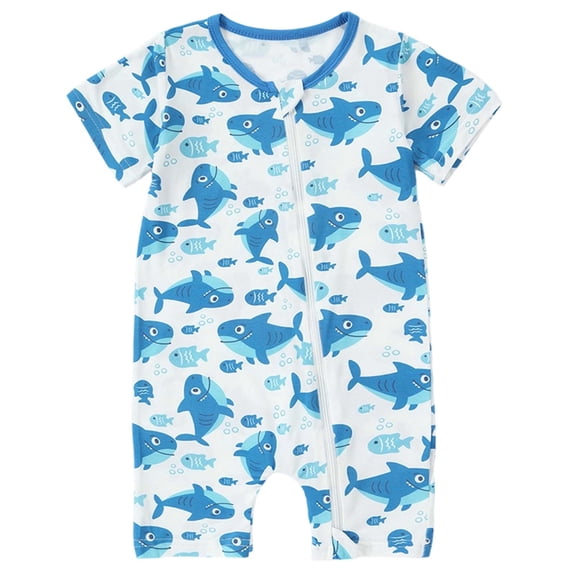 Einccm Baby Boys' Girls' Bamboo Fiber Romper - Ultra Soft Zip-Up One-Piece Jumpsuit - Cute Shark Print Breathable Sleepwear and Casual Playwear for Unisex Toddlers and Infants 0-24 Months