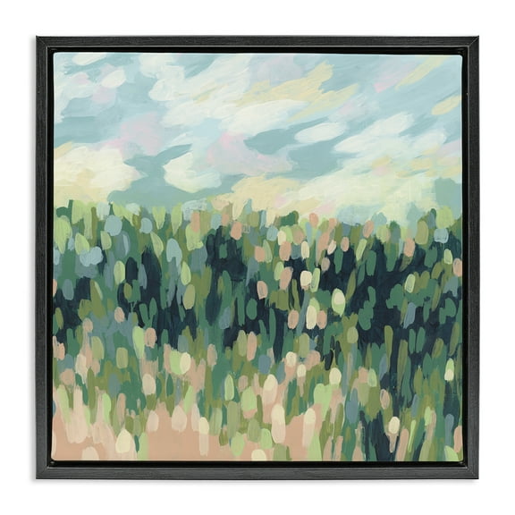 Stupell Industries Abstract Rural Meadow Landscape & Nature Painting Black Floater Framed Canvas Art Print Wall Art, 18 x 18