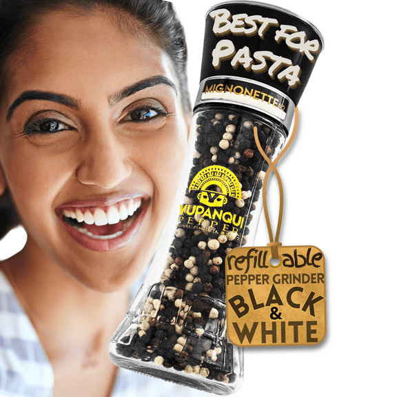 Yupanqui Glass Pepper Grinder 3.5oz GOURMET PEPPERCORN Medley, Vegan Mixed Peppercorns Organic